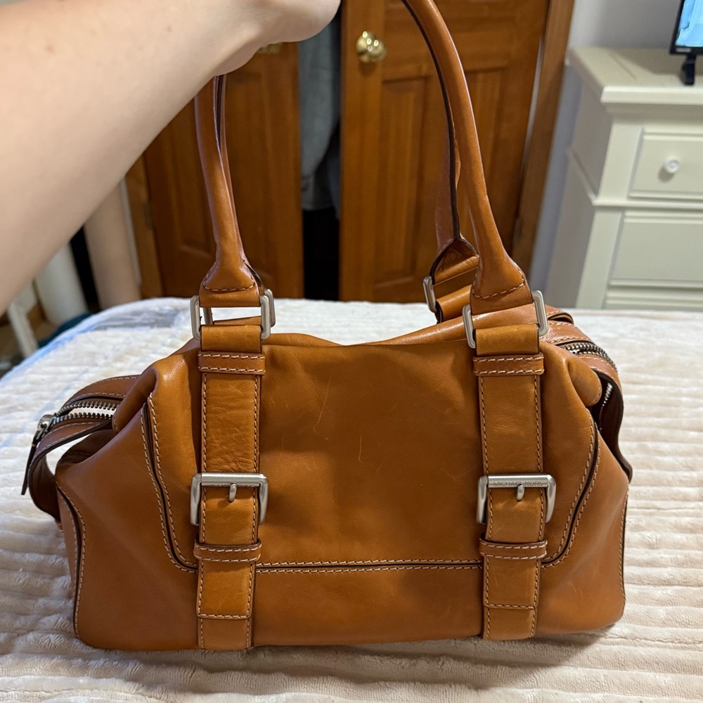 MICHAEL Michael Kors Brookville Cognac Brown Leather Medium Bowling Bag